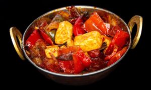 Spicy paneer chili stir-fry with bell peppers and onions