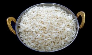 Steamed basmati rice served as a side dish