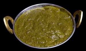 Creamy saag made with pureed spinach, spices, and coconut cream (vegan and dairy-free)