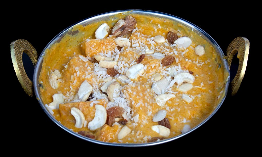 Tofu cubes simmered in a creamy, mildly spiced Indian korma sauce