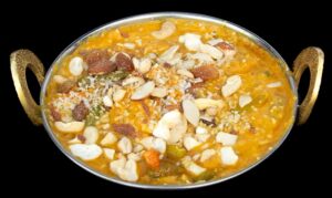 Mixed vegetables simmered in a creamy, mildly spiced Indian korma sauce