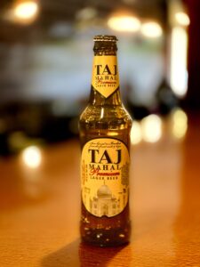 Taj Mahal Premium Lager – a smooth, light Indian beer with mild malt sweetness, perfect with curries and Indian appetizers.